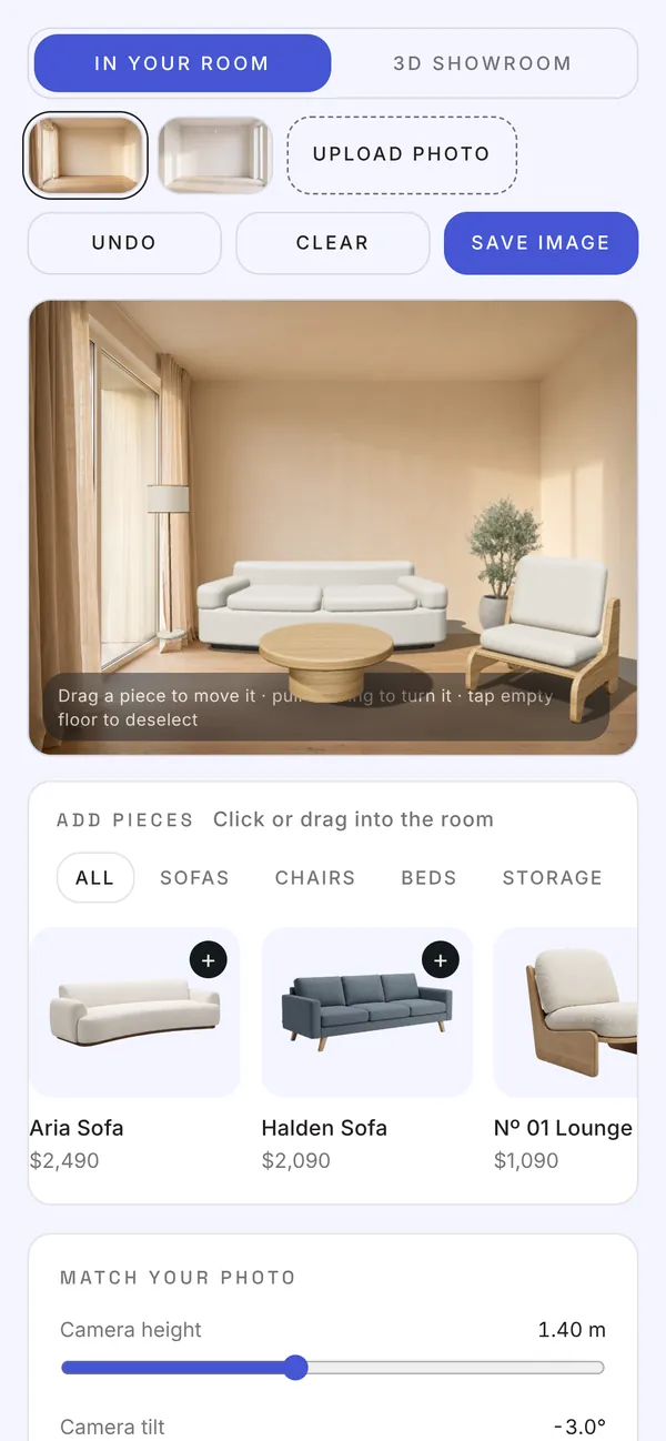 Roomkit on a phone in the Theepa theme