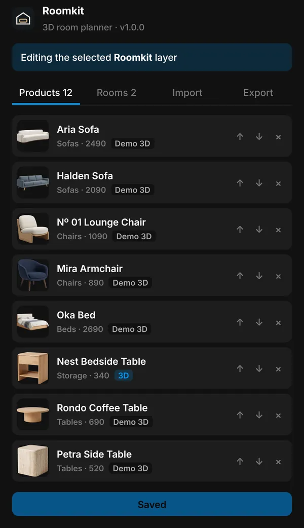 The plugin's product list