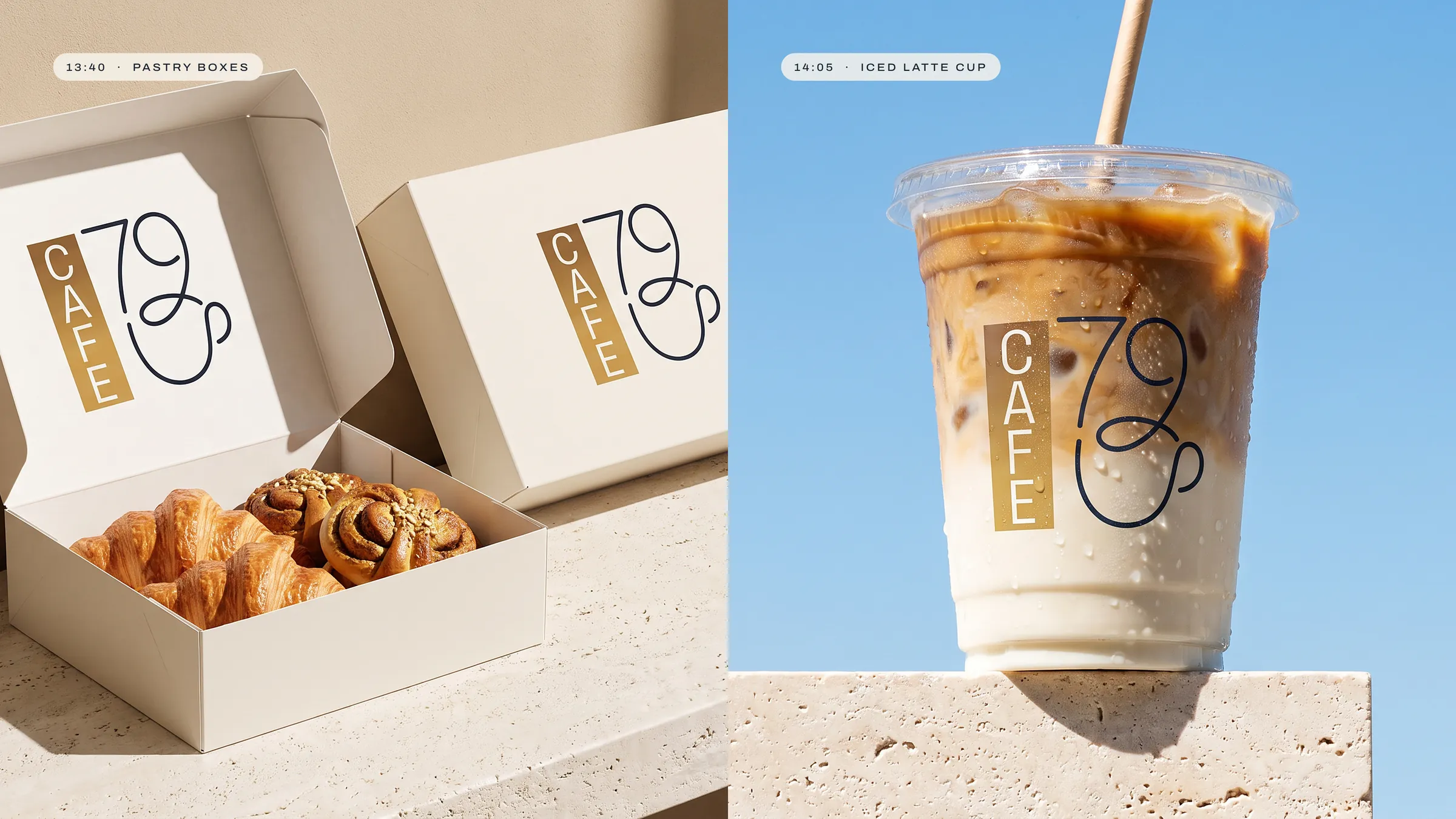 Pastry box and iced latte cup