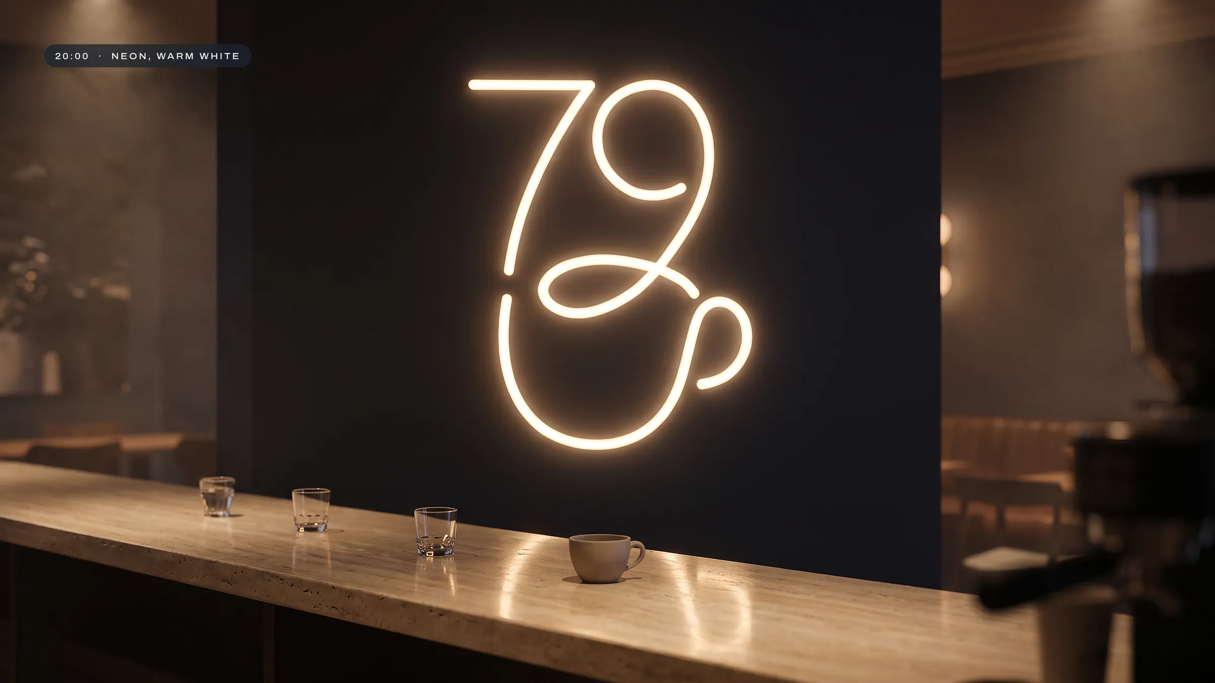 Warm white neon of the mark