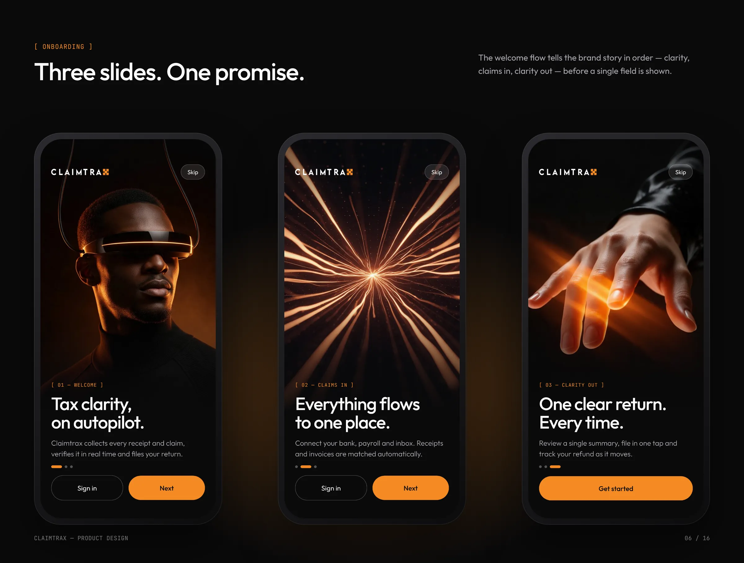 Onboarding: three slides, one promise
