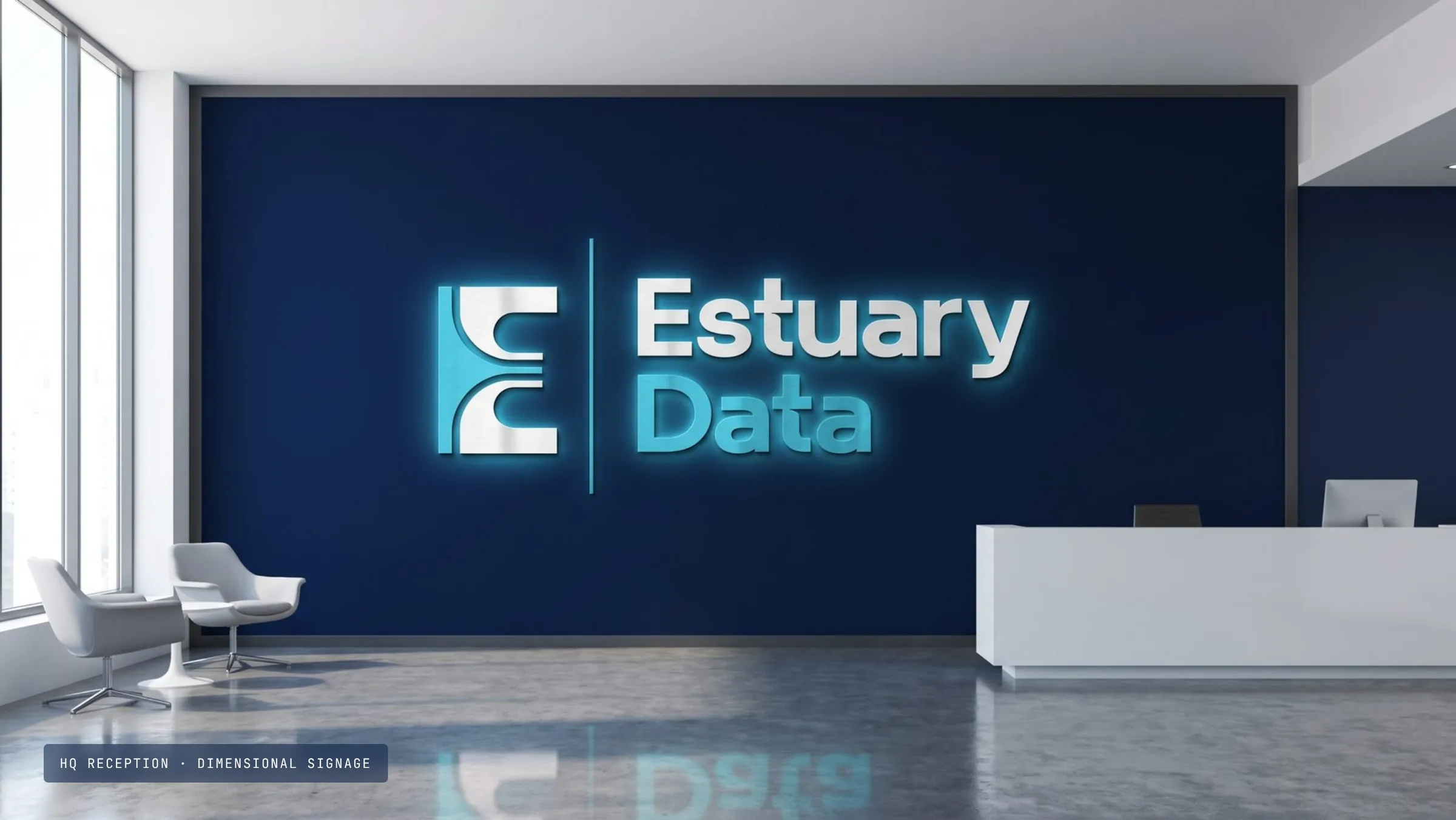 Illuminated Estuary Data sign in a reception