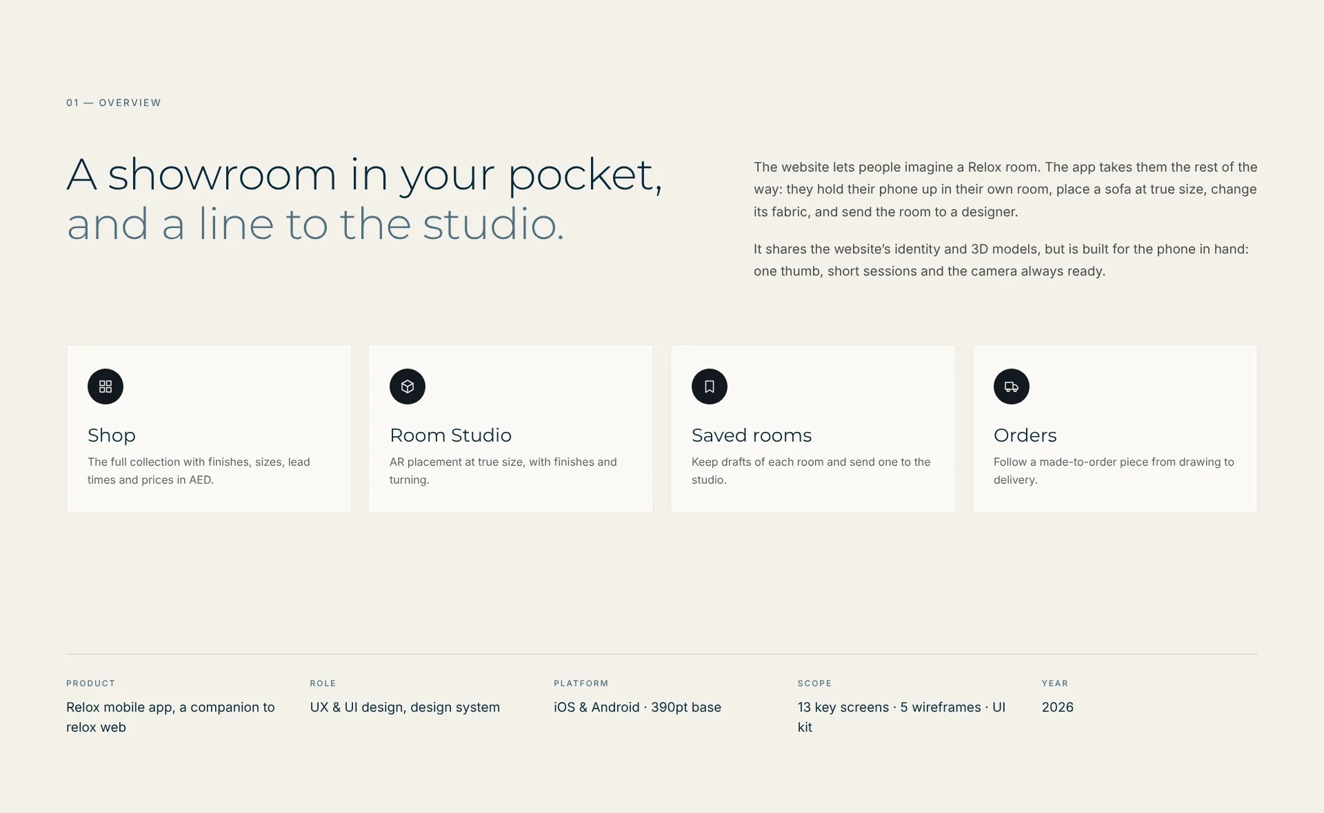Overview: a showroom in your pocket, and a line to the studio