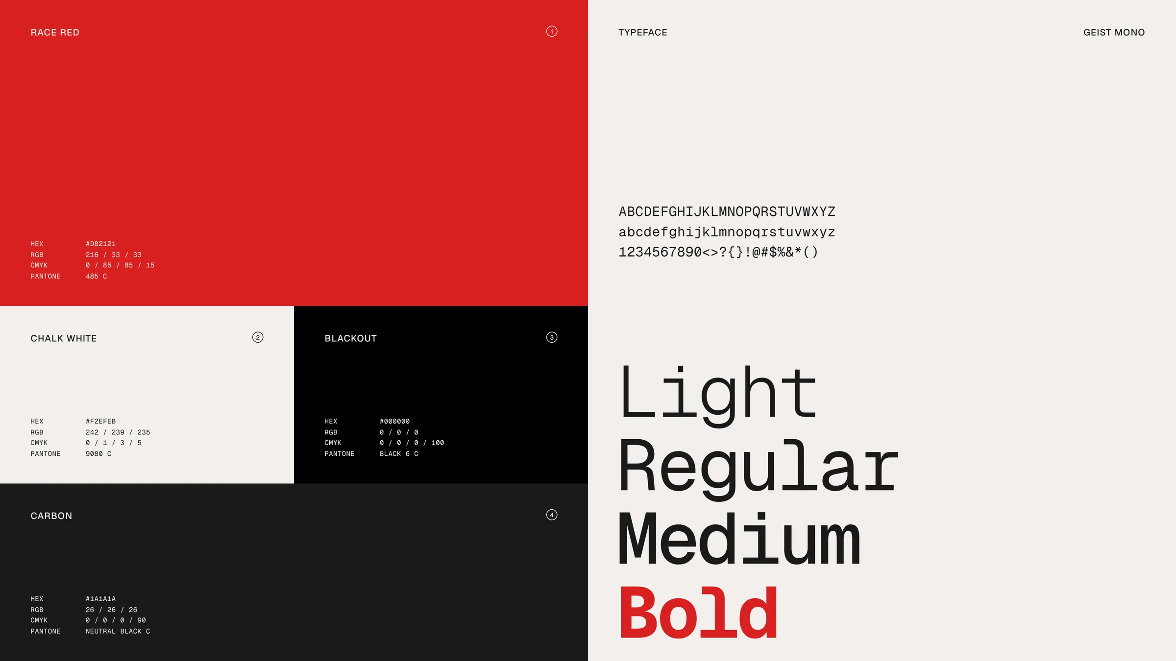 Colour and typeface sheet